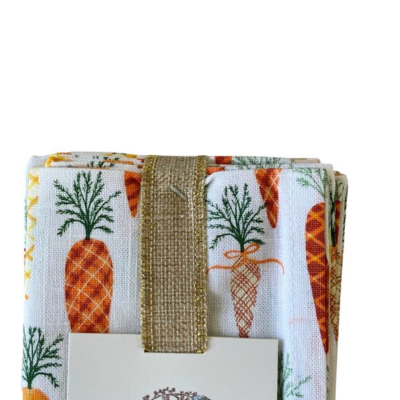 The FARMHOUSE by Rachel Ashwell Plaid Carrots Cloth Napkins Set Of 6 Easter New - Picture 9 of 10